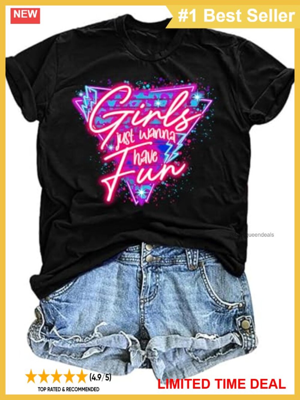 80s Neon Music Graphic Tee Retro Party Shirt Cotton Crew Neck